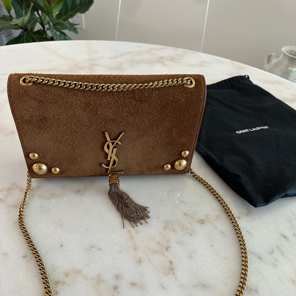 Saint Laurent Tassel Chain Medium Kate Suede Shoulder Bag